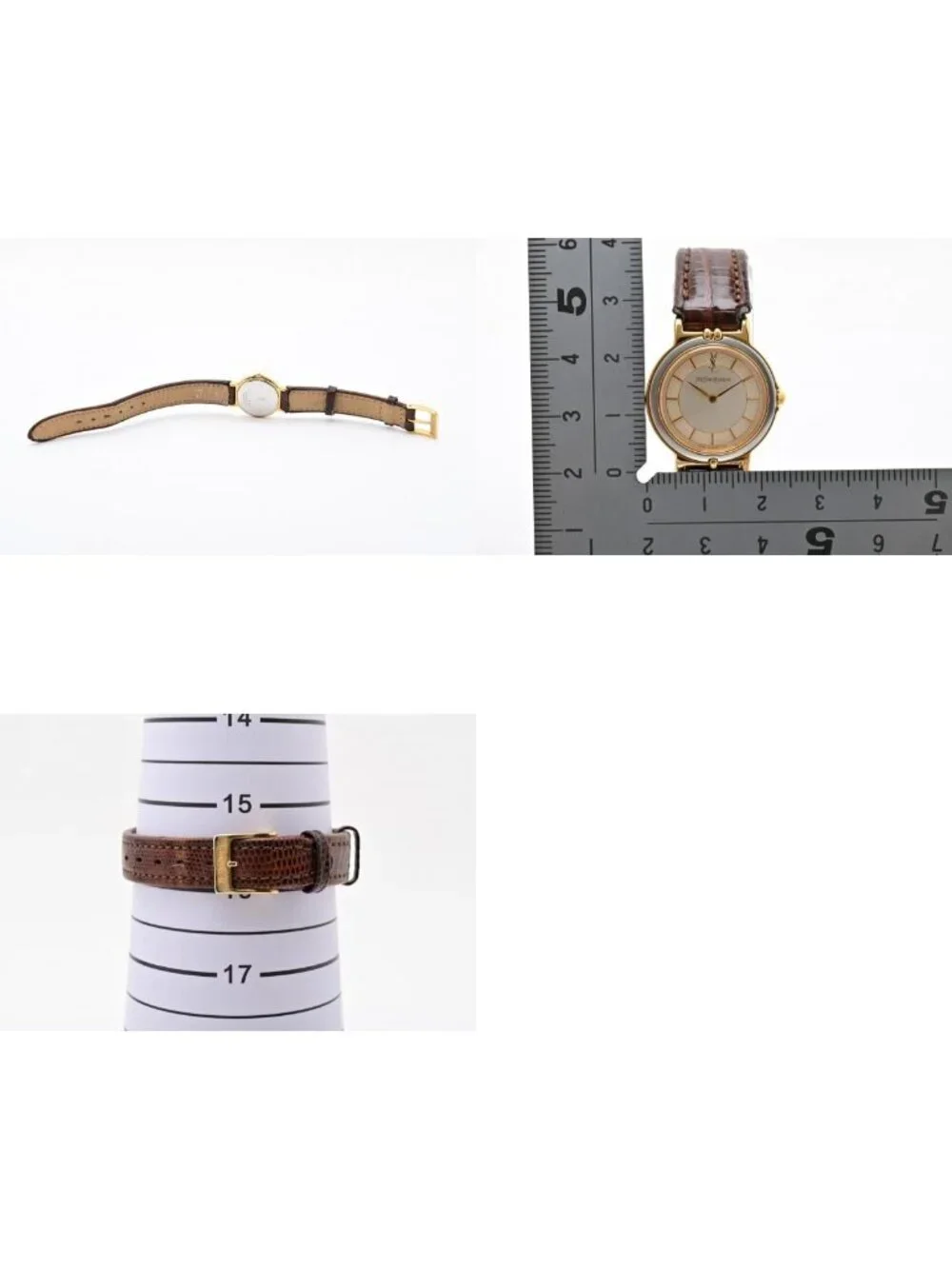 Saint Laurent YSL 2200 Quartz Watch Gold Dial Leather Strap